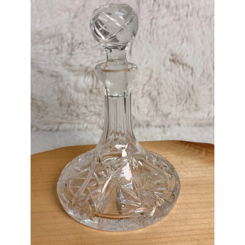 Vintage Lead Crystal Ships Decanter Pinwheel Starburst Cut Glass with Stopper